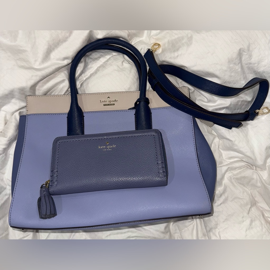 Kate Spade Lavender, Navy & Cream Colorblock Tote With Wallet